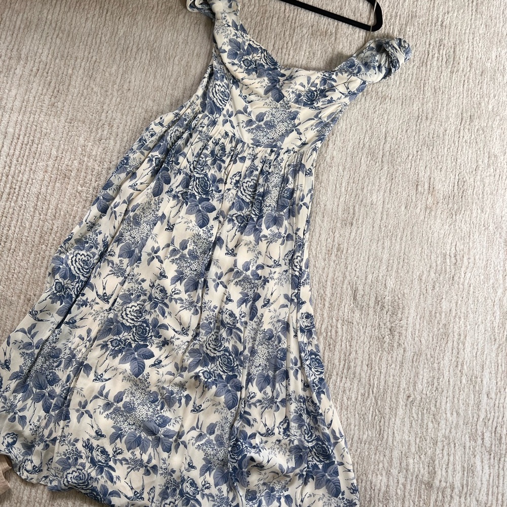 Reformation blue and white dress off shoulder size 2